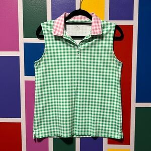 Lands' End Draper James x Sleeveless Supima‎ Polo Shirt Tank Medium Gigham Green